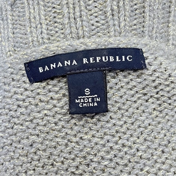 Banana Republic Grey Knit Gold Metallic Threaded Short Sleeve Wool Blend Sweater - Picture 10 of 10